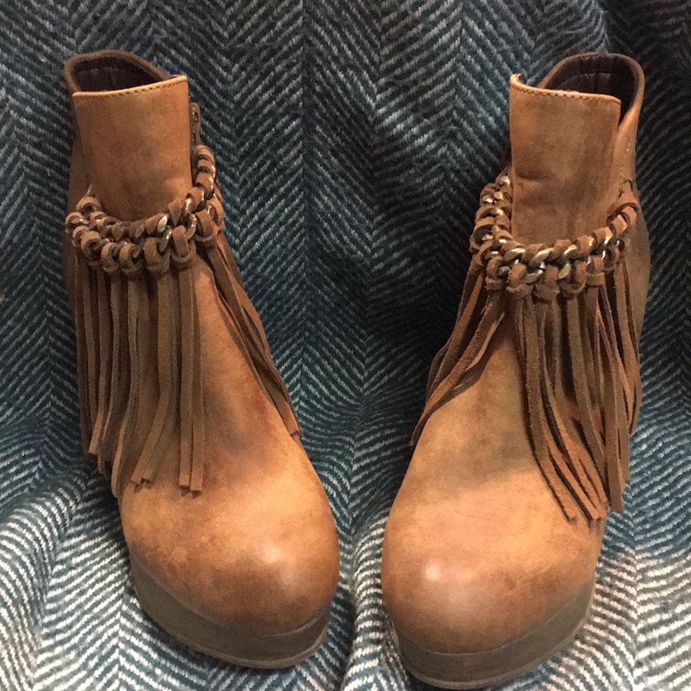 Sbicca Wedge Fringe Angle Booties